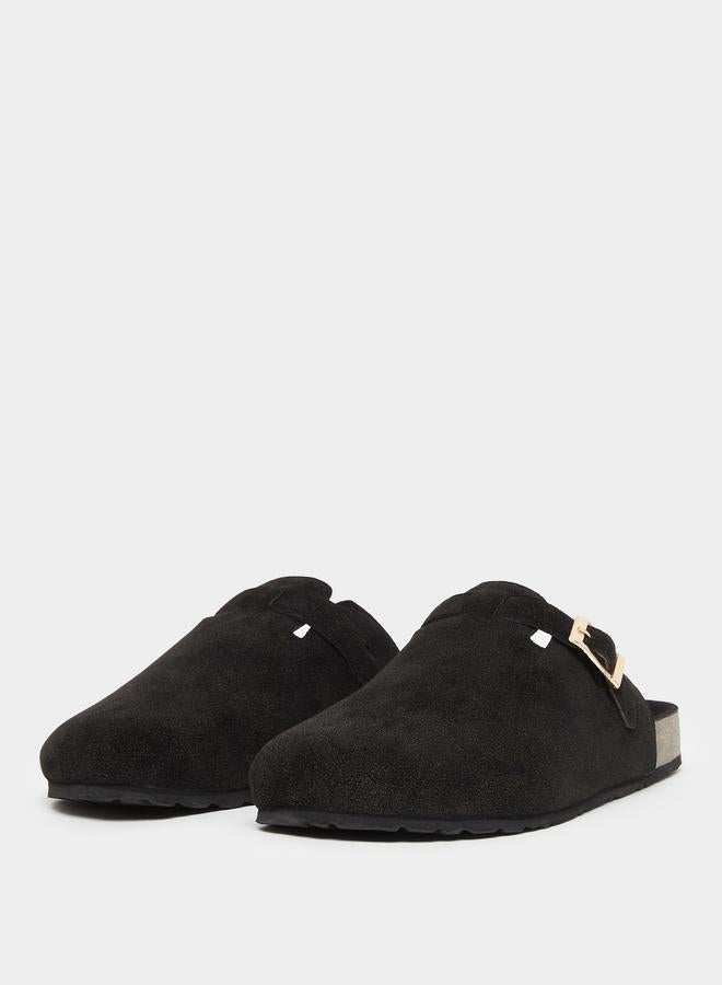 Styli Men Black Suede Comfort Mules with Buckle - Image 2